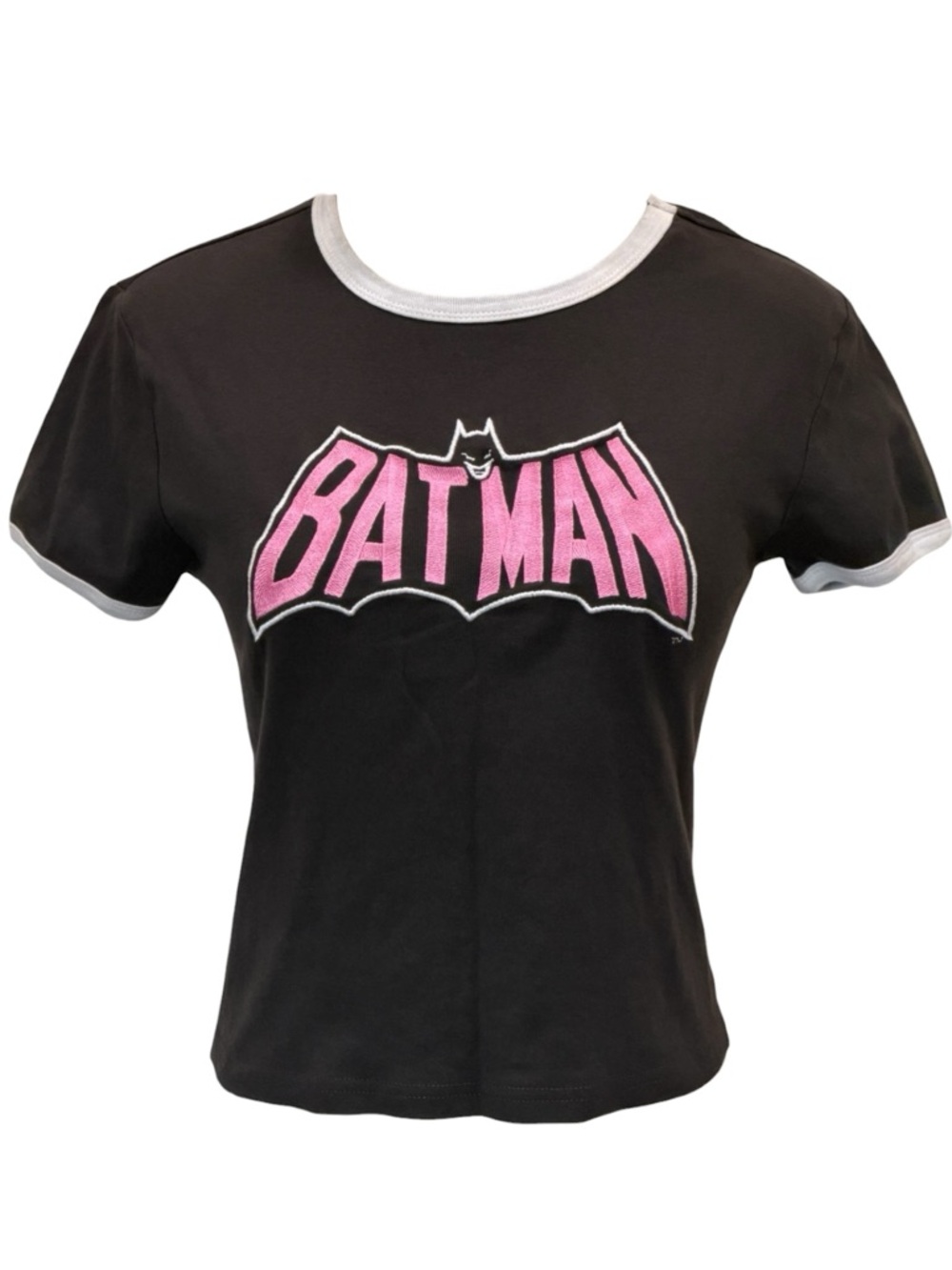Y2k Batman Logo Babydoll Crop Ringer Tee